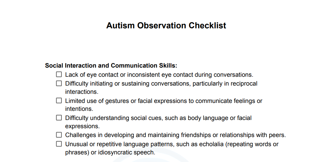 Autism Observation Checklist