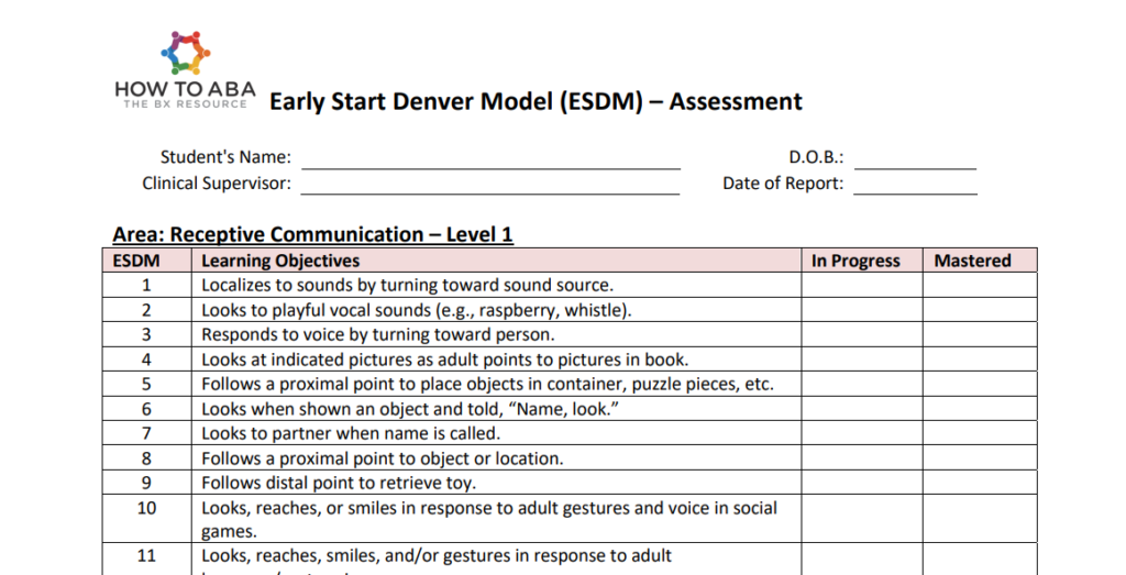 Early Start Denver Model Checklist
