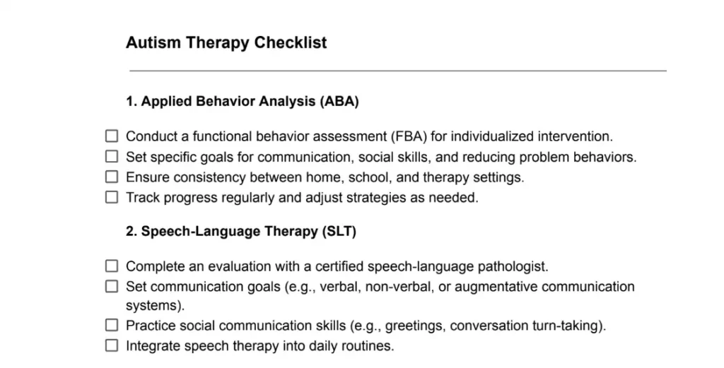 Autism Therapy Checklist