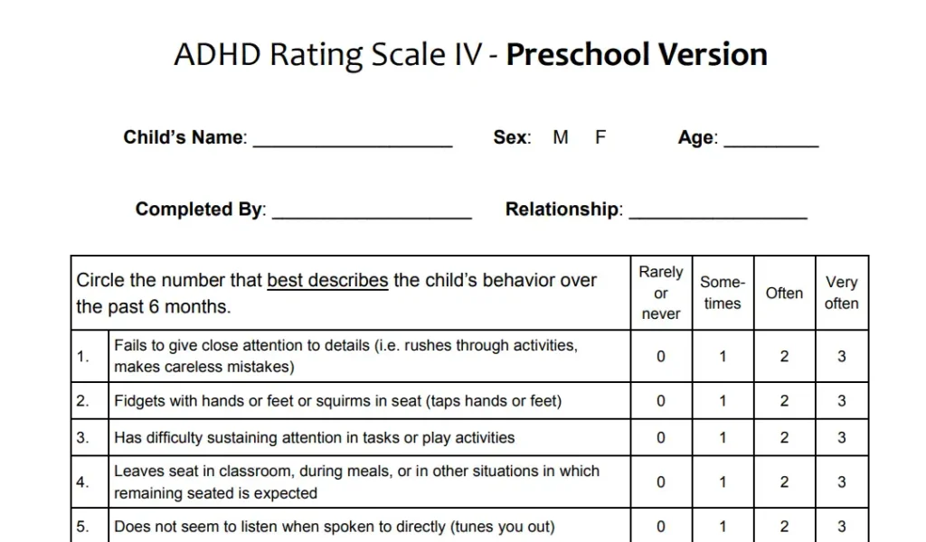 ADHD Rating Scale IV - Preschool Version