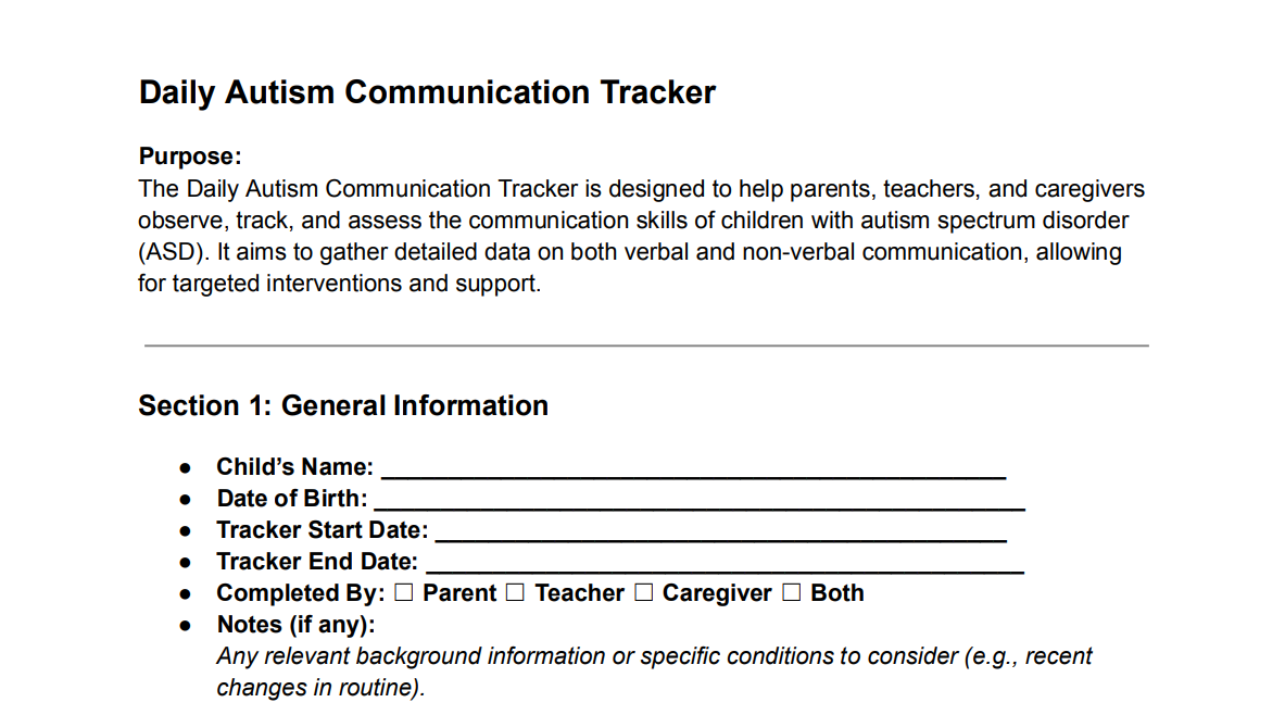 Daily Autism Communication Tracker