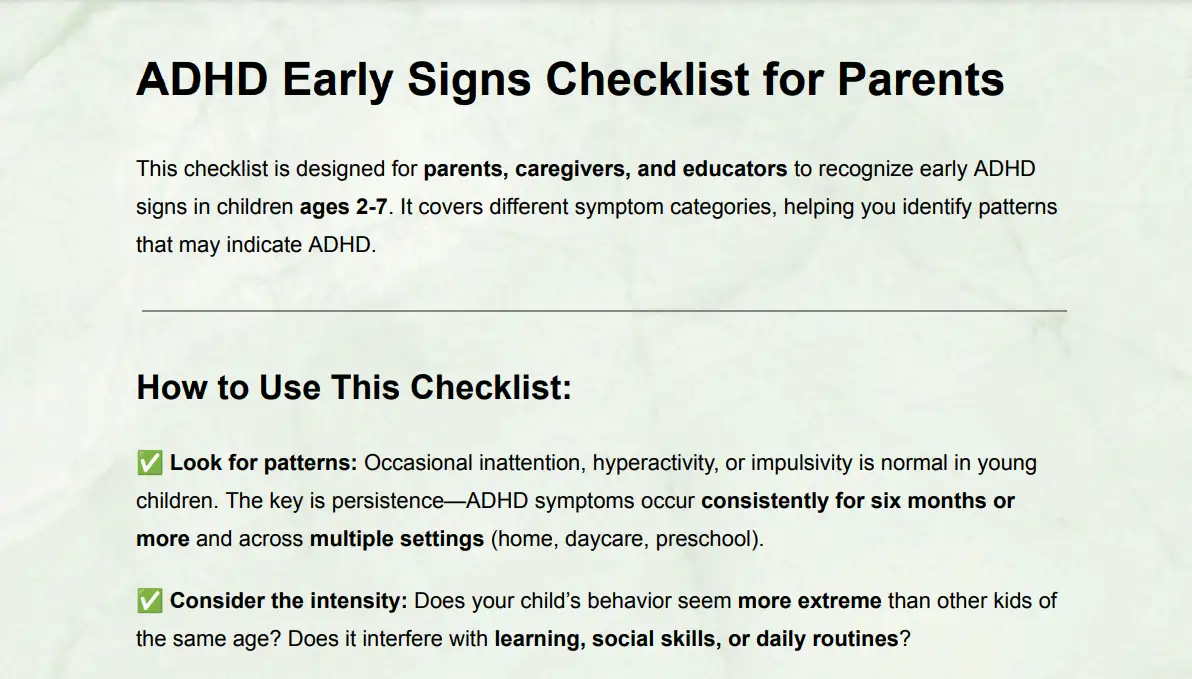 ADHD Early Signs Checklist for Parents
