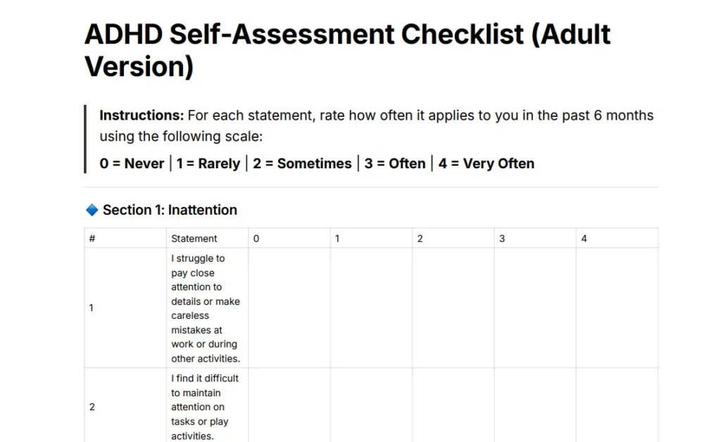 ADHD Self-Assessment Checklist