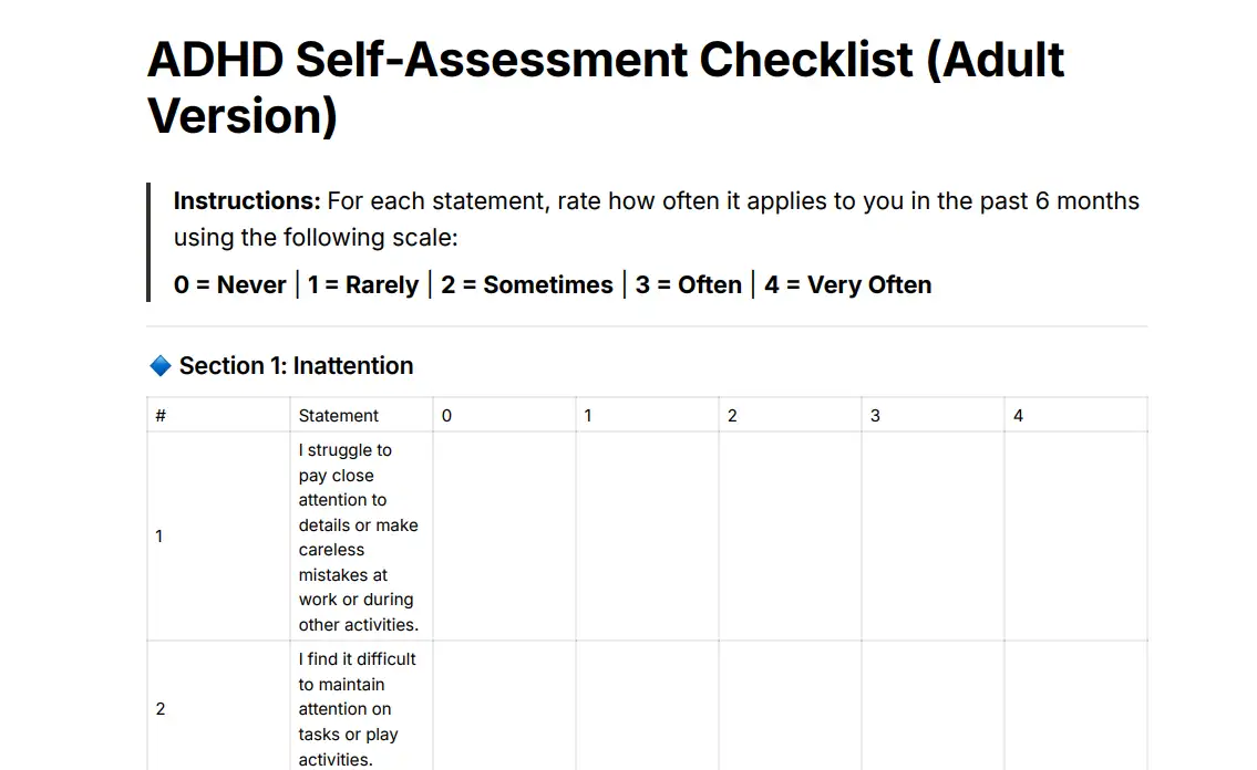 ADHD Self-Assessment Checklist