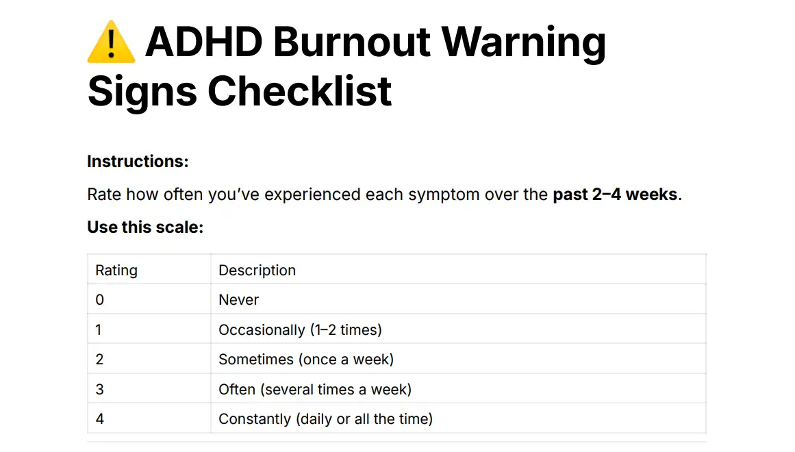 ADHD Burnout Warning Signs Checklist
