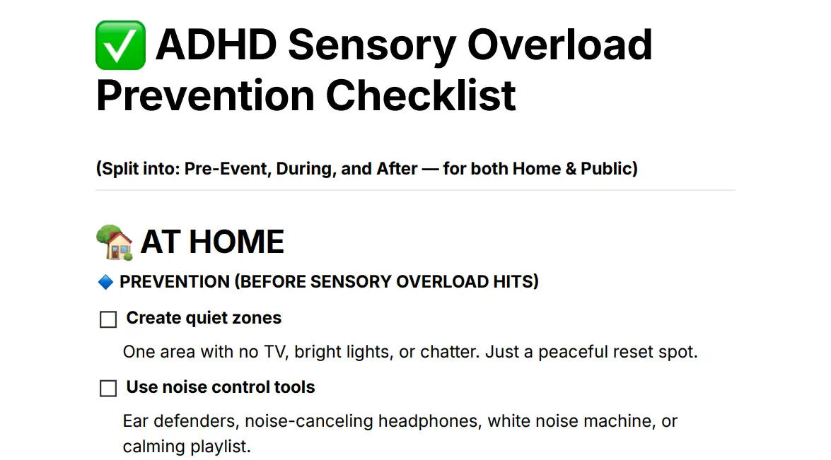ADHD Sensory Overload Prevention Checklist